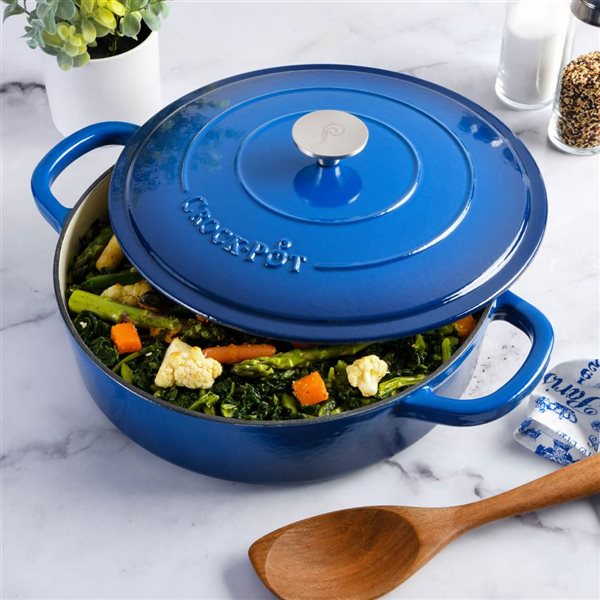 Crock-Pot Artisan 5.7-L Enamelled Cast-Iron Round Blue Braiser Pan w/ Lid