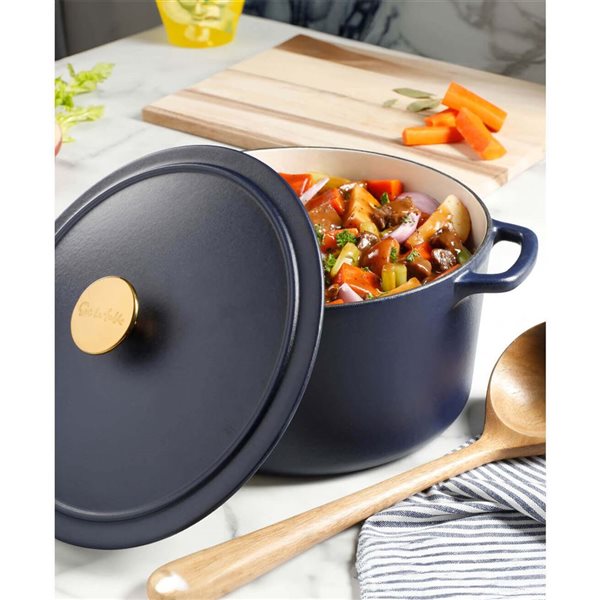 Sur La Table Millau 6.2-L Enamelled Cast-Iron Round Navy Blue Dutch Oven w/ Lid