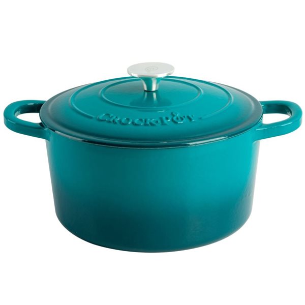 Cocotte ronde en fonte émaillée Artisan Crock-Pot 5,7-L bleu sarcelle avec couvercle