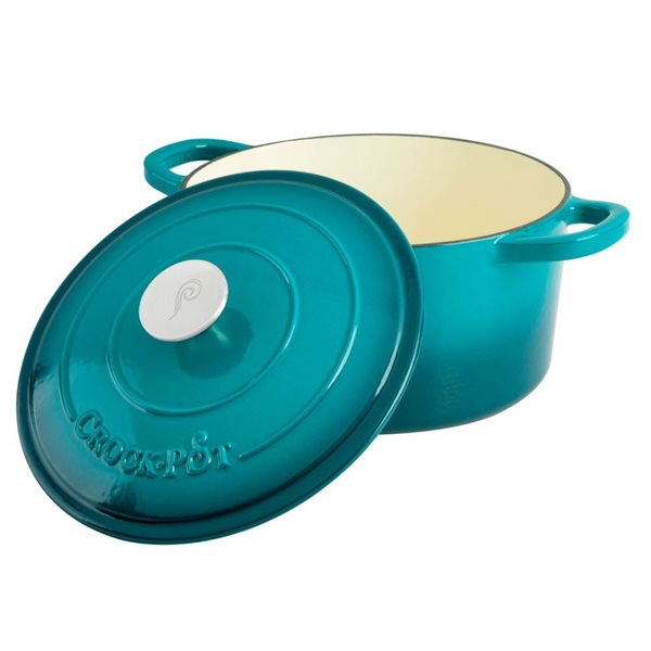 Cocotte ronde en fonte émaillée Artisan Crock-Pot 5,7-L bleu sarcelle avec couvercle