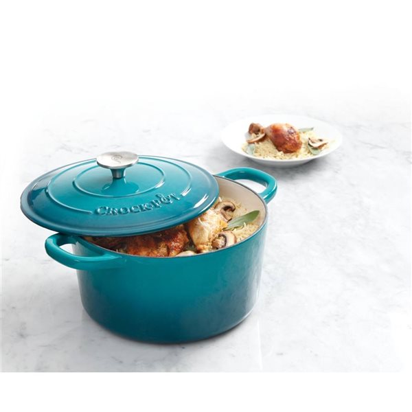 Cocotte ronde en fonte émaillée Artisan Crock-Pot 5,7-L bleu sarcelle avec couvercle