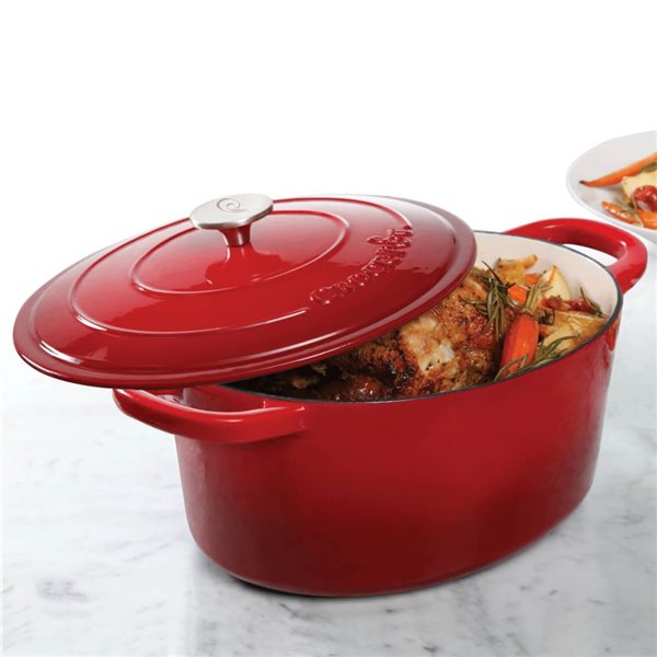 Crock-Pot Artisan 8-L Enamelled Cast-Iron Round Red Dutch Oven w/ Lid