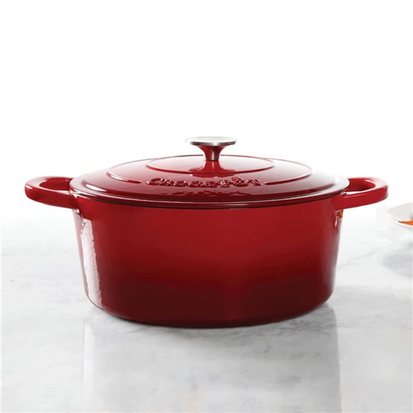 Crock-Pot Artisan 8-L Enamelled Cast-Iron Round Red Dutch Oven w/ Lid