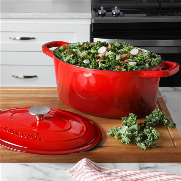 Crock-Pot Artisan 8-L Enamelled Cast-Iron Round Red Dutch Oven w/ Lid