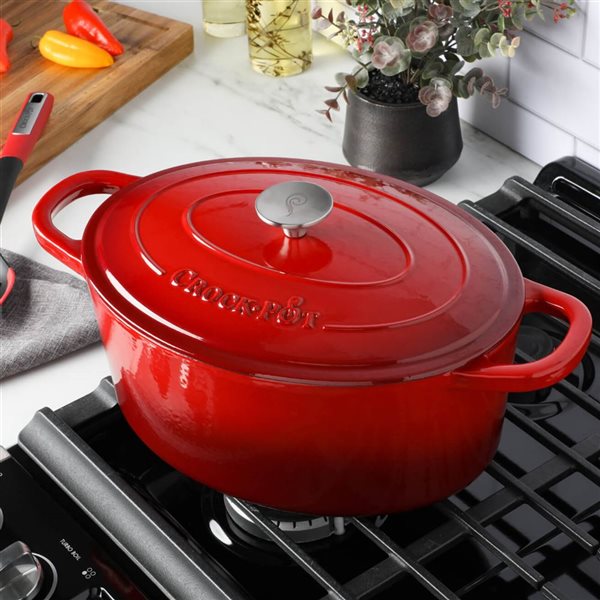 Crock-Pot Artisan 8-L Enamelled Cast-Iron Round Red Dutch Oven w/ Lid