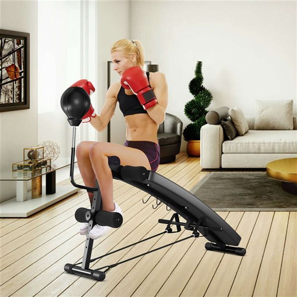 Costway Adjustable Incline Curved Workout Fitness Sit Up Bench with Speed Ball 2 straps