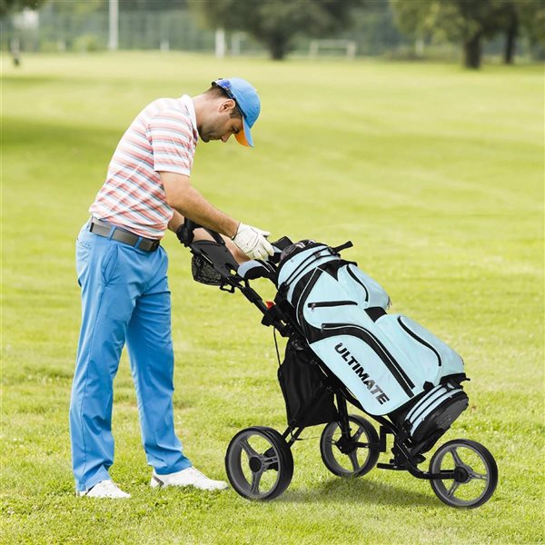 Costway Grey Folding 3 Wheels Golf Push Cart W/Seat, Scoreboard and Adjustable Handle