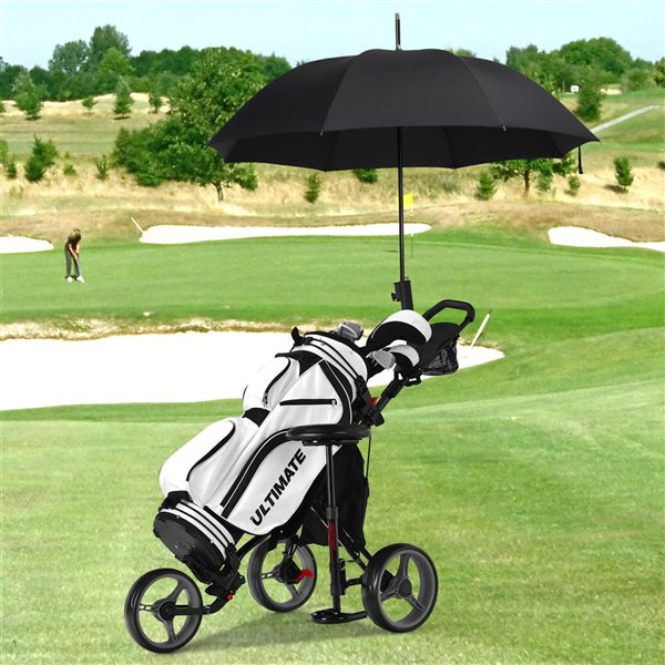Costway Grey Folding 3 Wheels Golf Push Cart W/Seat, Scoreboard and Adjustable Handle