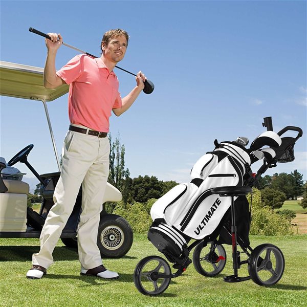 Costway Grey Folding 3 Wheels Golf Push Cart W/Seat, Scoreboard and Adjustable Handle