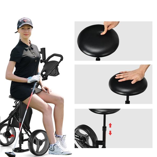 Costway Grey Folding 3 Wheels Golf Push Cart W/Seat, Scoreboard and Adjustable Handle