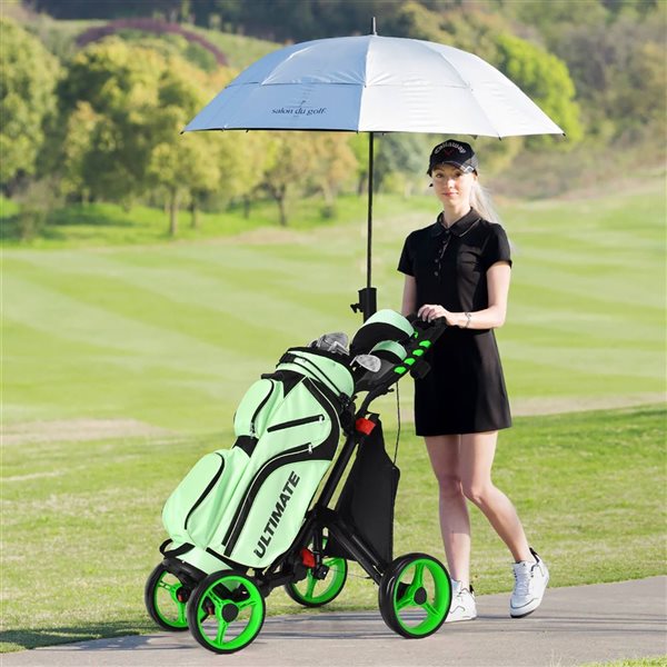 Costway Green Folding 4 Wheels Golf Push Cart W/Bag, Scoreboard and Adjustable Handle