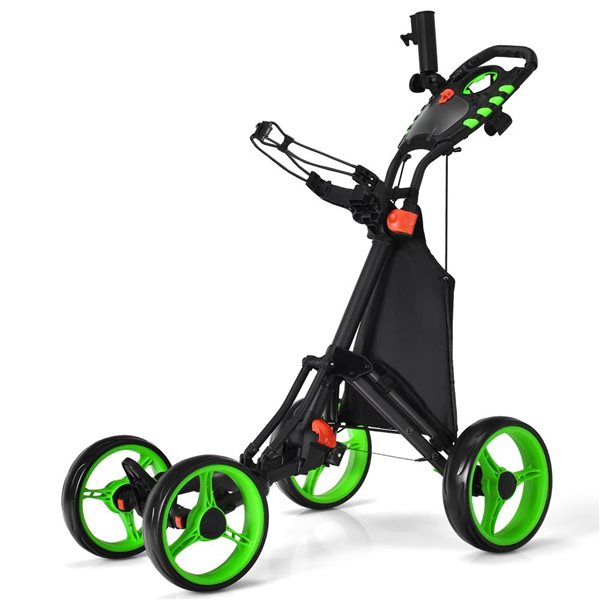 Costway Green Folding 4 Wheels Golf Push Cart W/Bag, Scoreboard and Adjustable Handle