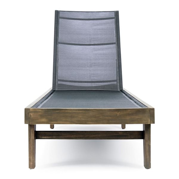 WELLFOR Dark Grey Mesh/Acacia Wood Frame Chaise Lounge