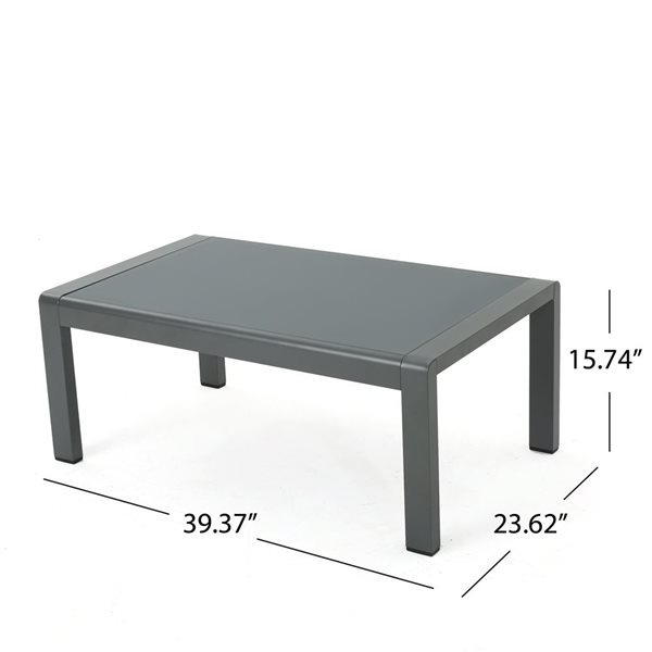 WELLFOR 39.3 W x 24 D x 15.75-in H Dark Grey Aluminum Coffee Table w/ Tempered Glass Top