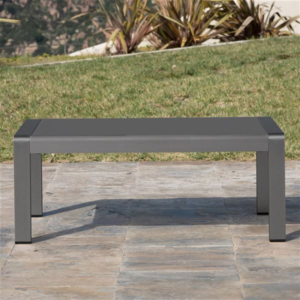 WELLFOR 39.3 W x 24 D x 15.75-in H Dark Grey Aluminum Coffee Table w/ Tempered Glass Top