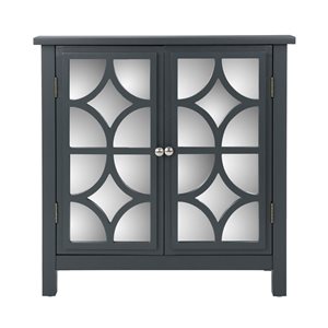 WELLFOR Charcoal Grey Fir Wood Contemporary Cabinet w/ Mirrored Doors