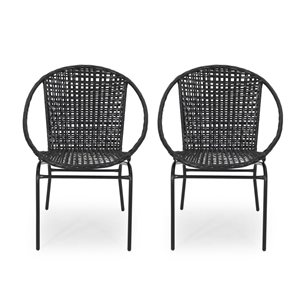 WELLFOR Black Polyethylene Rattan/Iron Frame Outdoor Chairs - Set of 2