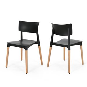 WELLFOR Black Polypropylene Dining Chairs w/ Beechwood Legs - Set of 2