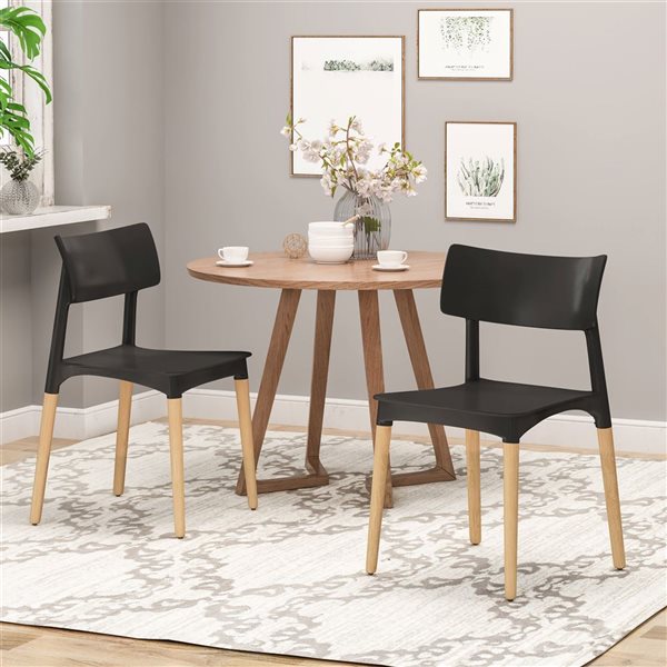 WELLFOR Black Polypropylene Dining Chairs w/ Beechwood Legs - Set of 2