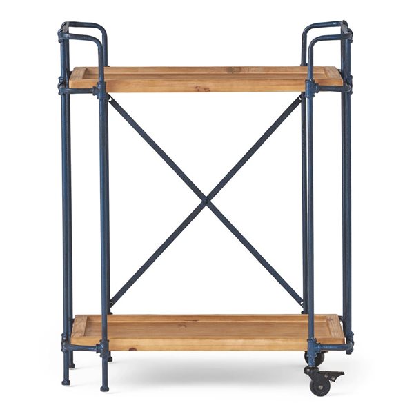 WELLFOR 28 W x 17.25 D x 33-in Antique Black Iron/Fir Wood Trays Modern Kitchen Cart w/ Rolling Casters