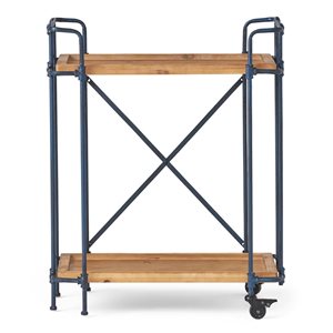 WELLFOR 28 W x 17.25 D x 33-in Antique Black Iron/Fir Wood Trays Modern Kitchen Cart w/ Rolling Casters