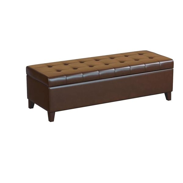 WELLFOR 51 W x 19 D x 16-in H Chocolate Faux Leather Tufted Storage Bench