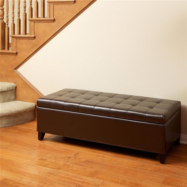 WELLFOR 51 W x 19 D x 16-in H Chocolate Faux Leather Tufted Storage Bench