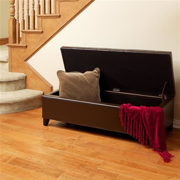 WELLFOR 51 W x 19 D x 16-in H Chocolate Faux Leather Tufted Storage Bench