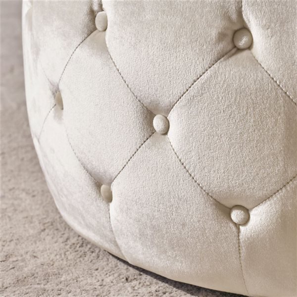 WELLFOR 30 dia x 14.5-in H Beige Velvet Upholstery Round Ottoman w/ Tempered Glass Top