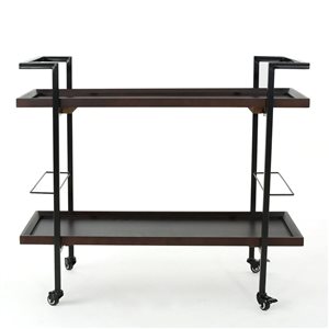 WELLFOR 38 W x 16 D x 33-in H Walnut Brown Wood/Metal Modern Industrial Kitchen Cart w/ Rolling Casters