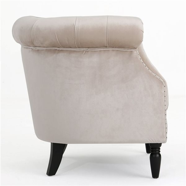 WELLFOR Champagne Velvet Upholstered Club Armchair w/ Birch Wood Legs