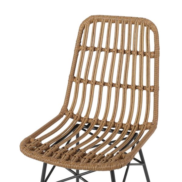 WELLFOR Natural Rattan/Metal Frame Outdoor Dining Chairs - Set of 2