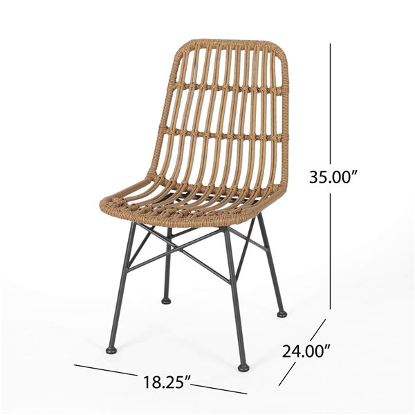 WELLFOR Natural Rattan/Metal Frame Outdoor Dining Chairs - Set of 2