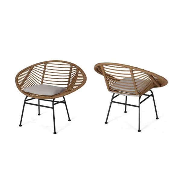 WELLFOR Natural Rattan/Beige Polyester Outdoor Chairs - Set of 2