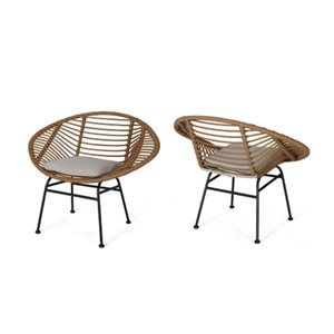 WELLFOR Natural Rattan/Beige Polyester Outdoor Chairs - Set of 2