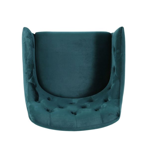 WELLFOR Teal Velvet Upholstered Club Armchair w/ Gold Metal Frame