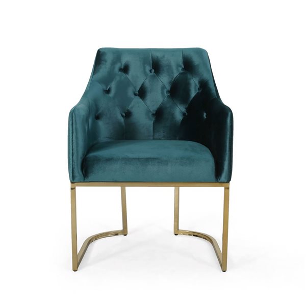 WELLFOR Teal Velvet Upholstered Club Armchair w/ Gold Metal Frame