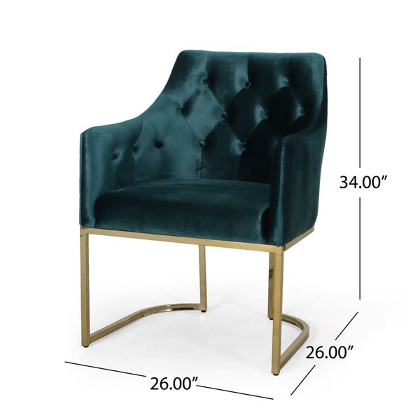 WELLFOR Teal Velvet Upholstered Club Armchair w/ Gold Metal Frame