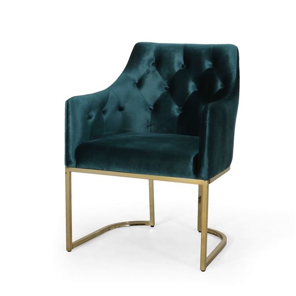 WELLFOR Teal Velvet Upholstered Club Armchair w/ Gold Metal Frame