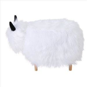 WELLFOR 26.5 L x 17.5 W x 17.25-in H White Faux Fur Upholstered Yak Ottoman w/ Wood Legs