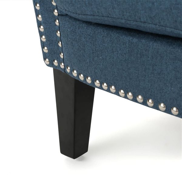 WELLFOR Navy Blue Upholstered Club Armchair w/ Birch Wood Legs