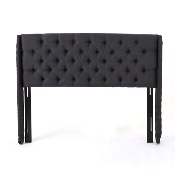 WELLFOR 81.5 W x 6.5 D x 49.5-in H Black Fabric Upholstered Wingback Headboard w/ Tufted Buttons