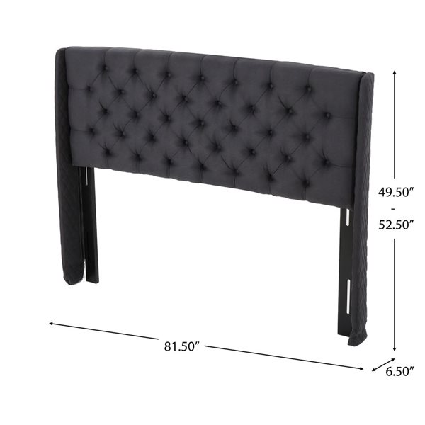WELLFOR 81.5 W x 6.5 D x 49.5-in H Black Fabric Upholstered Wingback Headboard w/ Tufted Buttons