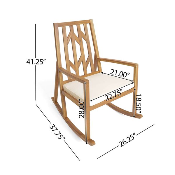 WELLFOR Natural Acacia Rocking Chair w/ Off-White Polyester Cushion