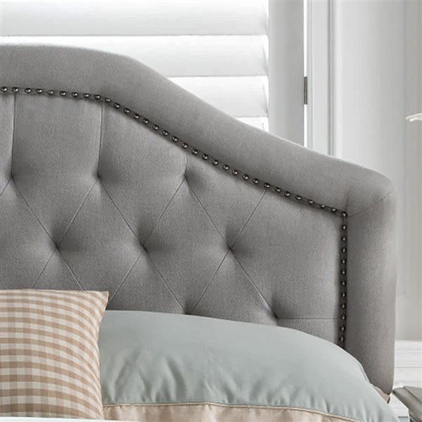 WELLFOR 62.75 W x 3 D x 54-in H Light Grey Fabric Arched Upholstered Headboard w/ Tufted Design