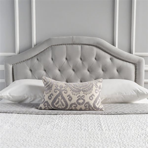 WELLFOR 62.75 W x 3 D x 54-in H Light Grey Fabric Arched Upholstered Headboard w/ Tufted Design