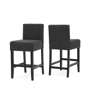 WELLFOR Dark Grey L-Shaped Backrest Counter Stools w/ Rubberwood Legs - Set of 2