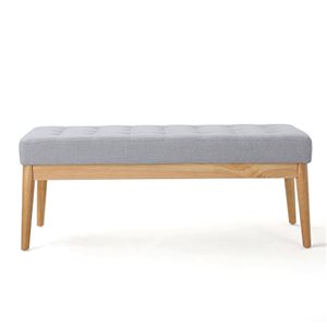 WELLFOR 43.5 W x 17 D x 17-in H Light Grey Fabric Bench w/ Solid Birch Legs