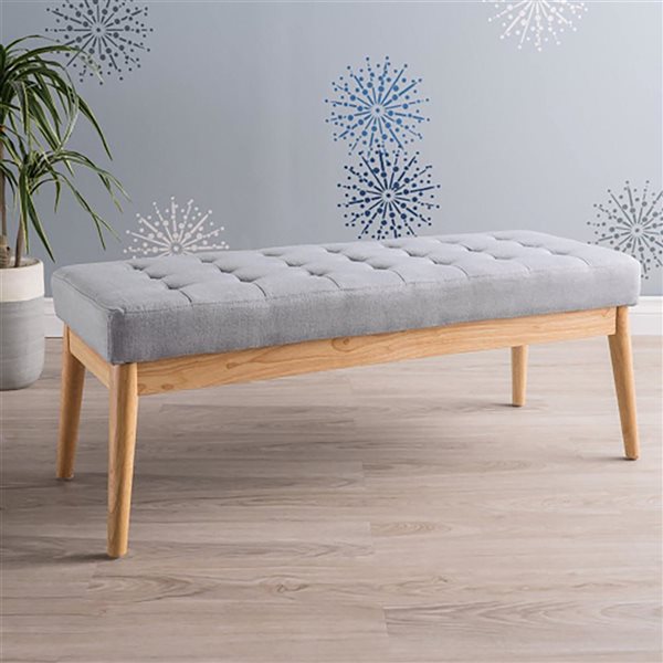 WELLFOR 43.5 W x 17 D x 17-in H Light Grey Fabric Bench w/ Solid Birch Legs