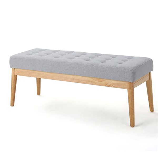 WELLFOR 43.5 W x 17 D x 17-in H Light Grey Fabric Bench w/ Solid Birch Legs